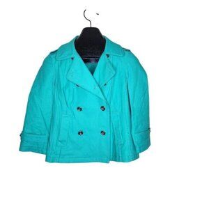 White House Black Market Double Breasted Coat Womens Size 0 Teal Green Lightweig